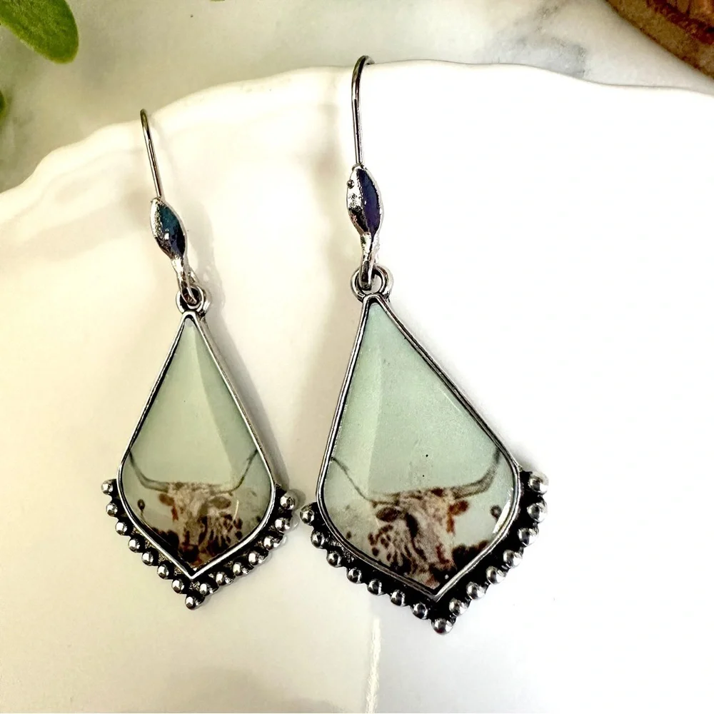 Western Longhorn Cow Earrings Cattle Metal Southwestern Boho Gift NEW